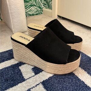 Soda Black Espadrille Wedge Sandals
